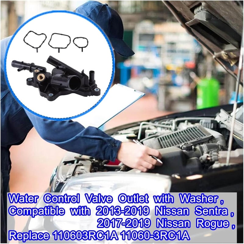 LDCRE Water Control Valve Outlet with Washer,Compatible with 2013-2019 Nissan Sentra 2017-2019 Nissan Rogue,Coolant Outlet Flange Water Outlet Replace 110603RC1A 11060-3RC1A - Image 2